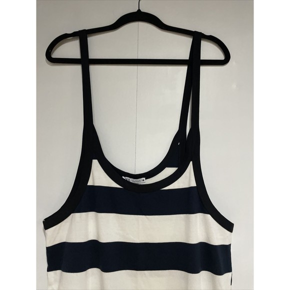 ZARA overalls Midi Dress Womens Small Navy Blue & White Stripes - Picture 3 of 7